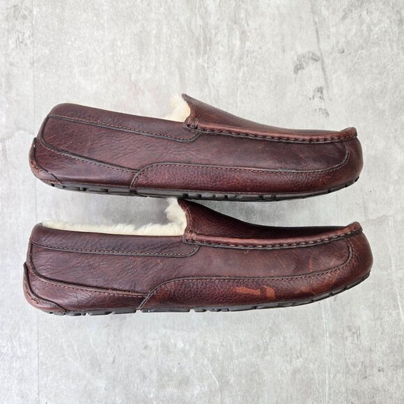 Ugg Slipper Loafers Mens 11 Brown Leather Fur Lined Slip On Comfort Dress Shoes - Picture 5 of 12